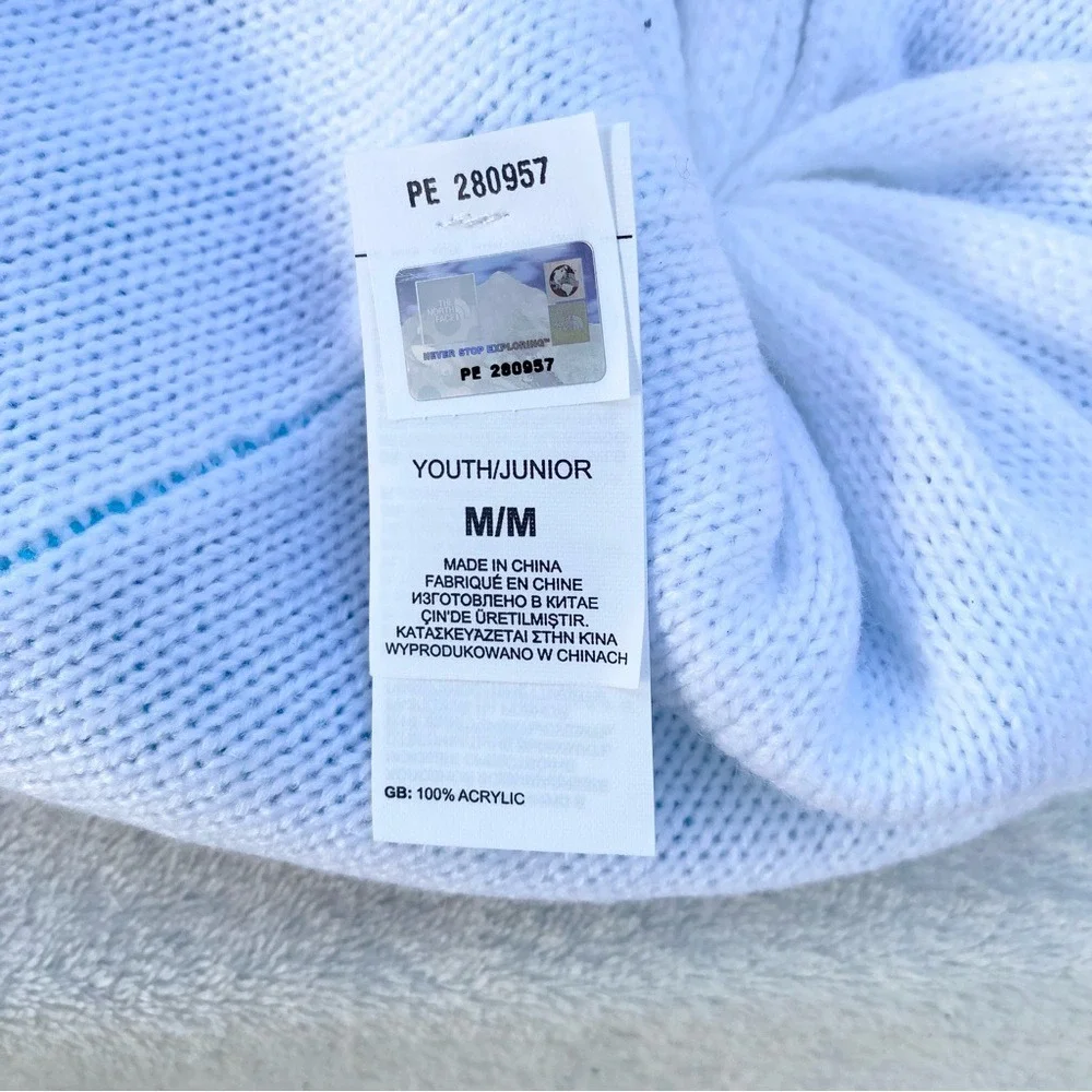 The‎ North Face Reversible Pointelle Knit Beanie Youth M Blue White